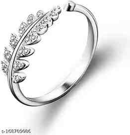 Titanium Plated Open Leaf Crystal Design Rose Gold Adjustable Ring For Women